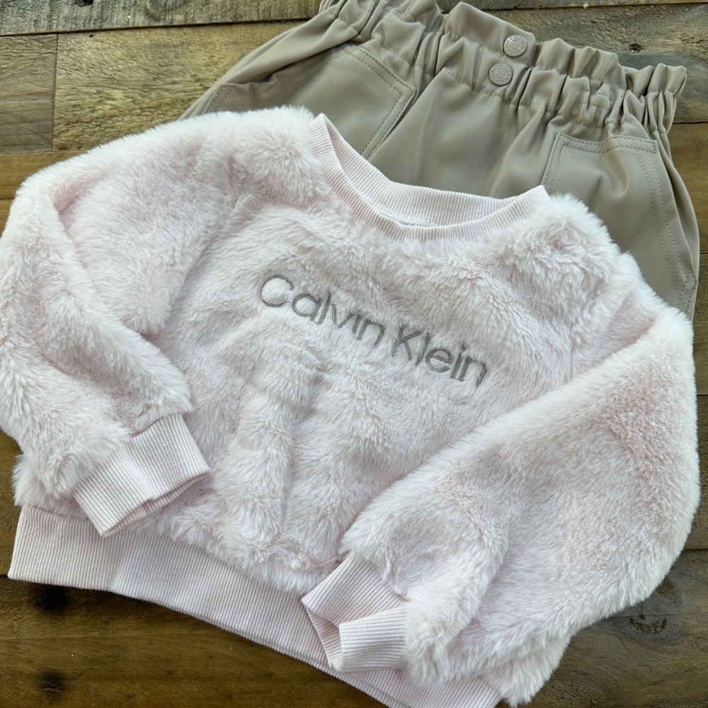 Calvin Klein Pink Fuzzy Sweater & Skirt